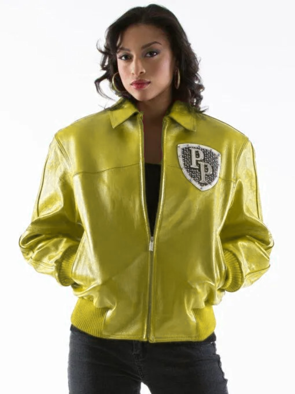 Pelle Pelle Womens Encrusted Varsity Olive Jacket