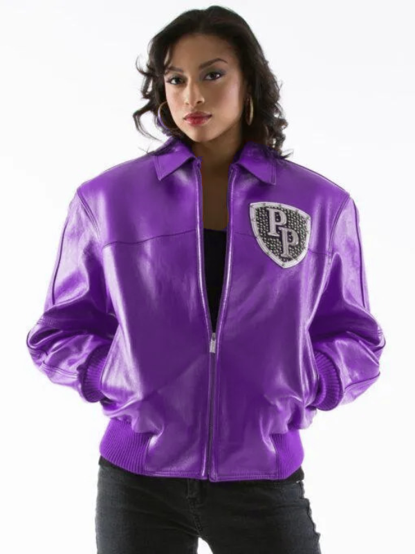 Pelle Pelle Womens Encrusted Varsity Purple Jacket