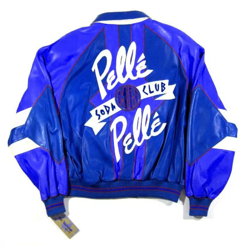 Early 90S Vintage Pelle Pelle Leather Soda Club Blue Jacket