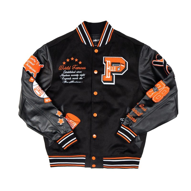 Pelle Pelle World Famous Black Wool and Leather Varsity Jacket