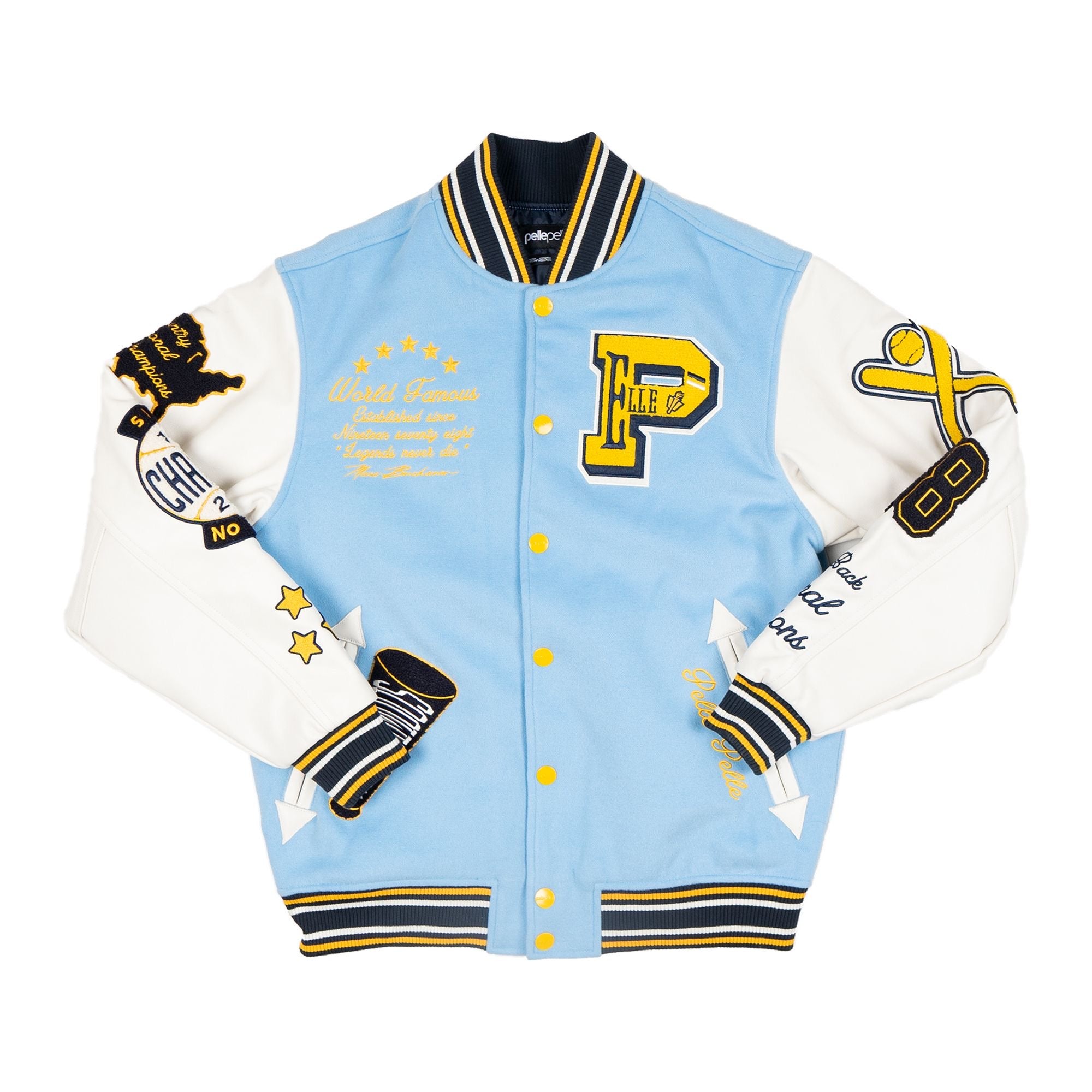 Pelle Pelle World Famous Blue Wool and Leather Varsity Jacket