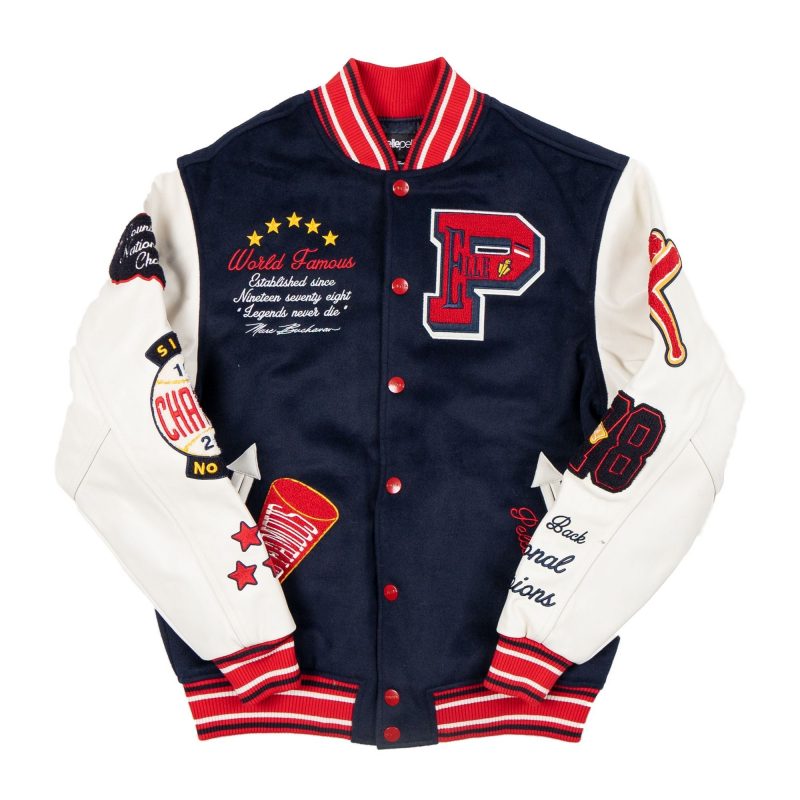 Pelle Pelle World Famous Navy Wool and Leather Varsity Jacket