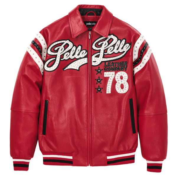 Pelle Pelle Encrusted Varsity Plush Red Jacket