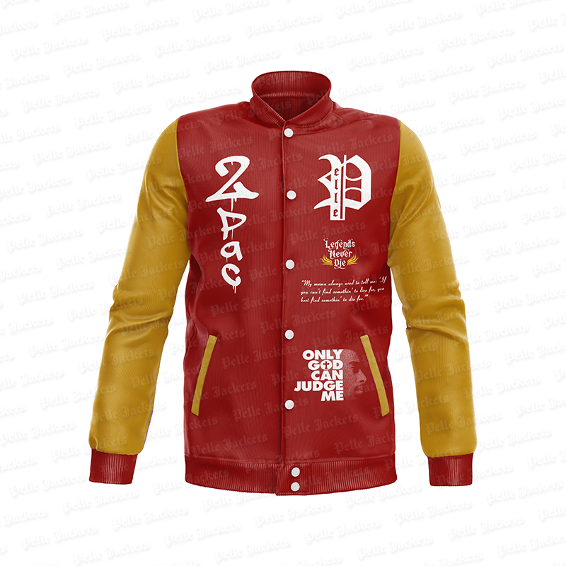 Tupac Mens Legends Never Die Red Varsity Jacket